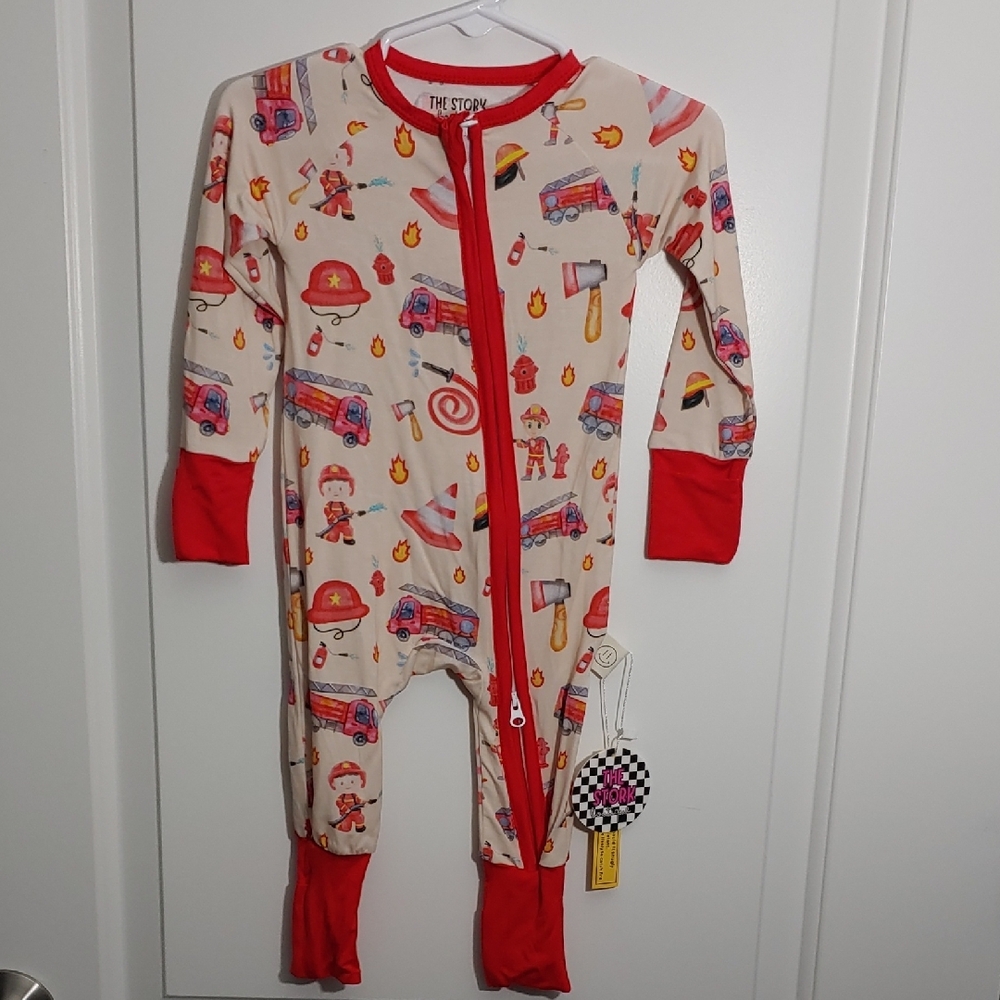 BNWT The Stork Boutique Firefighter Zippy Bamboo 3-6 Mo Gender Neutral